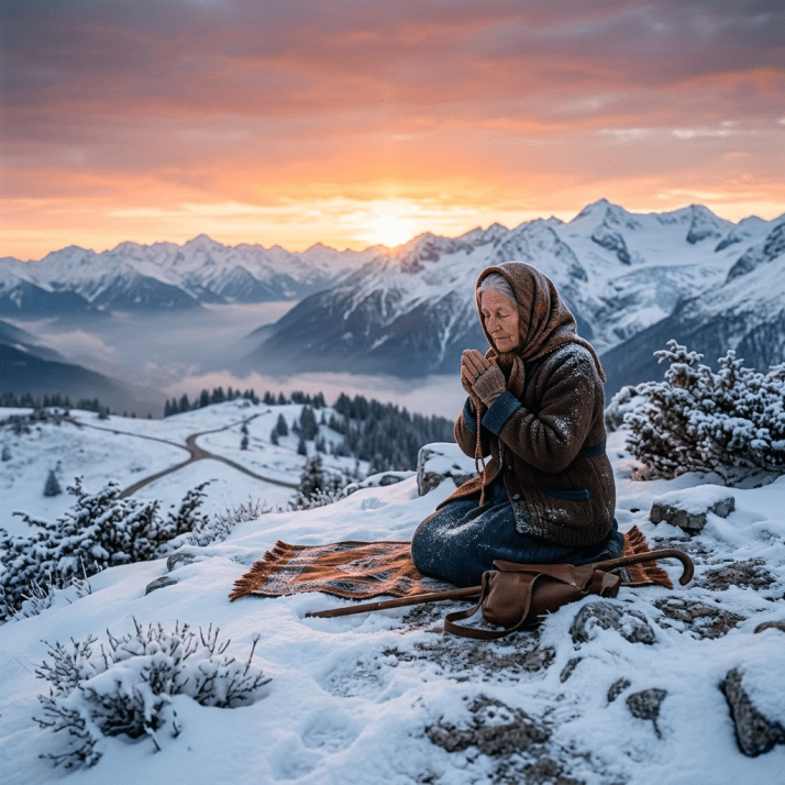 mountainside praying at sunrise